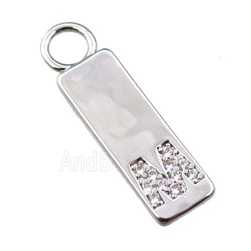 copper rectangle pendant pave zircon, platinum plated