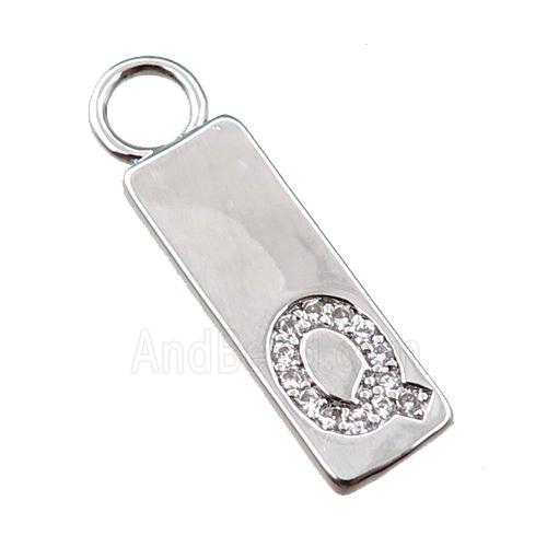 copper rectangle pendant pave zircon, platinum plated