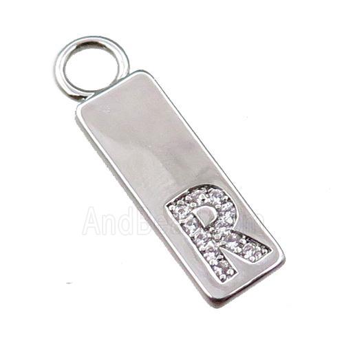 copper rectangle pendant pave zircon, platinum plated