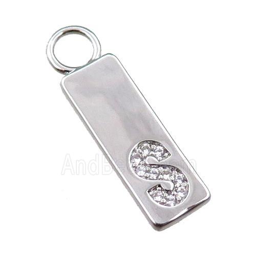 copper rectangle pendant pave zircon, platinum plated
