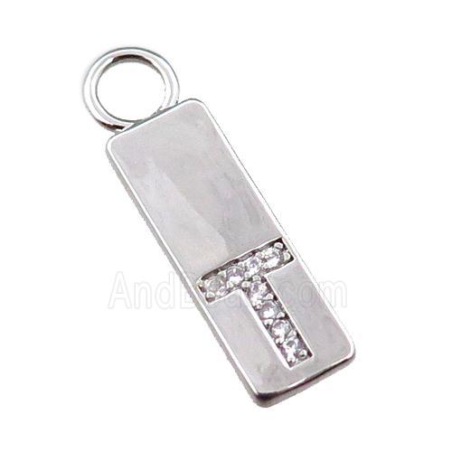 copper rectangle pendant pave zircon, platinum plated