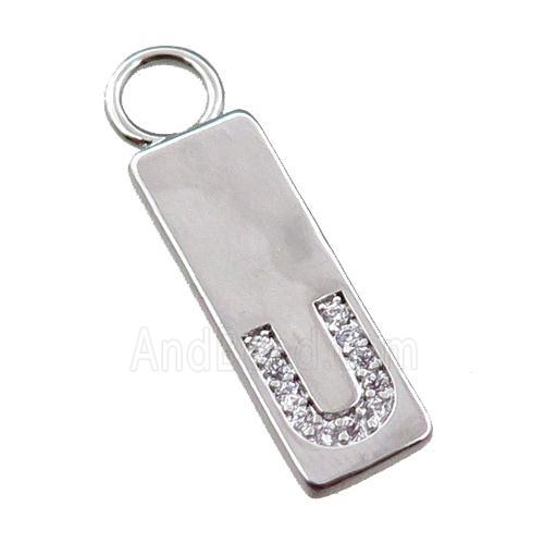 copper rectangle pendant pave zircon, platinum plated