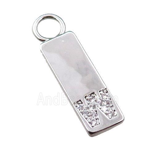 copper rectangle pendant pave zircon, platinum plated