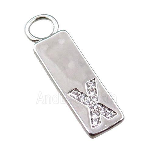 copper rectangle pendant pave zircon, platinum plated