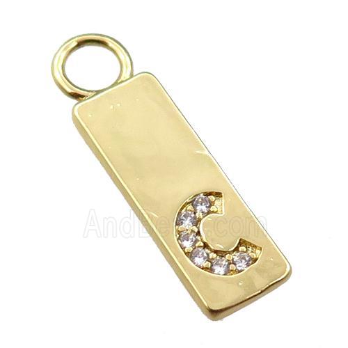 copper rectangle pendant pave zircon, gold plated