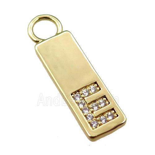 copper rectangle pendant pave zircon, gold plated