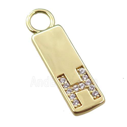 copper rectangle pendant pave zircon, gold plated