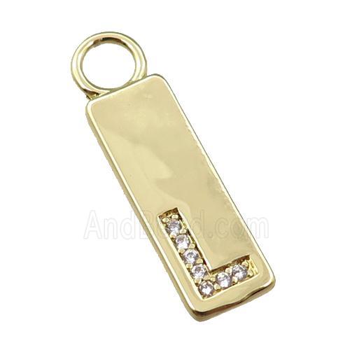 copper rectangle pendant pave zircon, gold plated