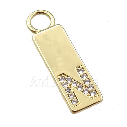 copper rectangle pendant pave zircon, gold plated
