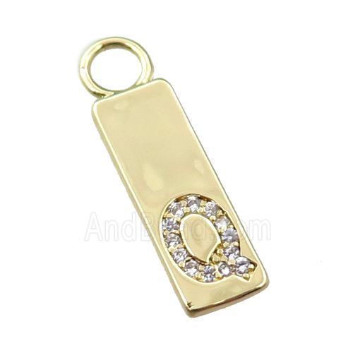 copper rectangle pendant pave zircon, gold plated