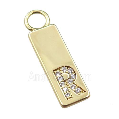 copper rectangle pendant pave zircon, gold plated