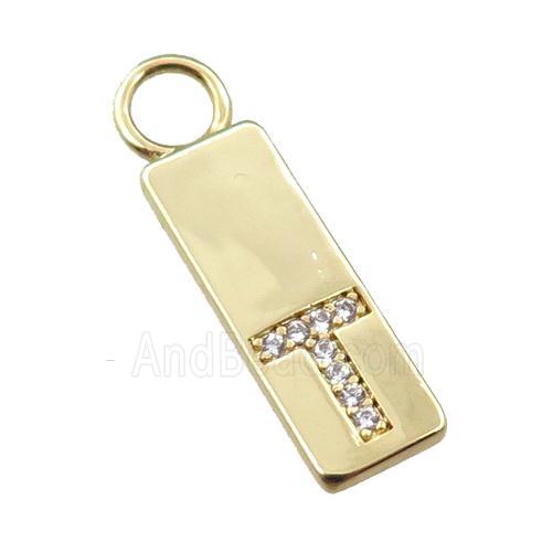 copper rectangle pendant pave zircon, gold plated