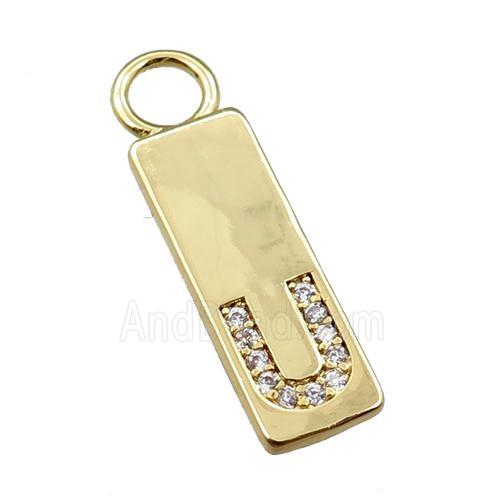 copper rectangle pendant pave zircon, gold plated