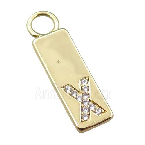 copper rectangle pendant pave zircon, gold plated