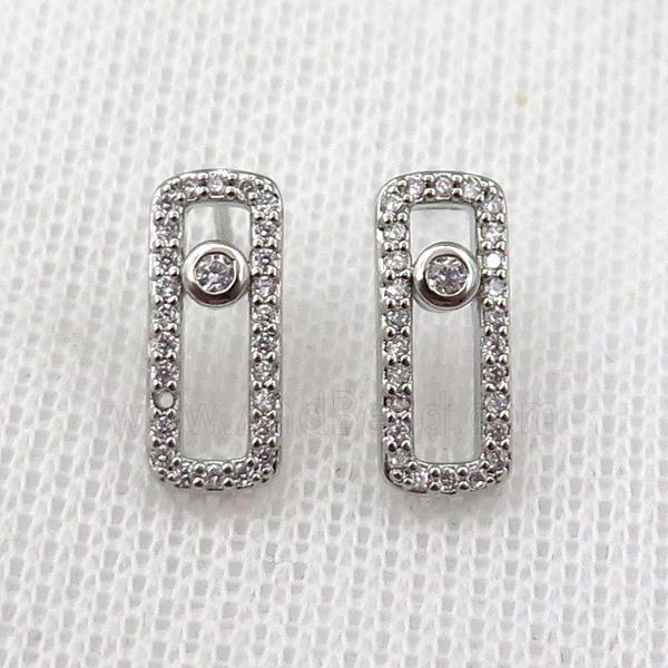 copper Stud Earring pave zircon, platinum plated