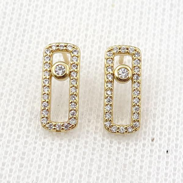 copper Stud Earring pave zircon, gold plated