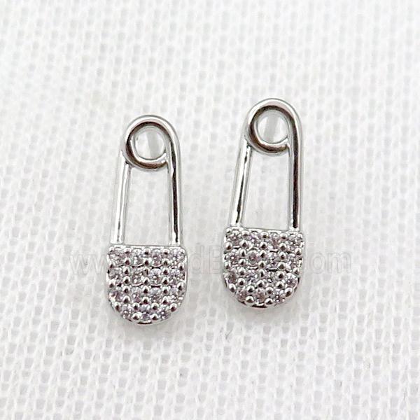 copper Stud Earring pave zircon, platinum plated