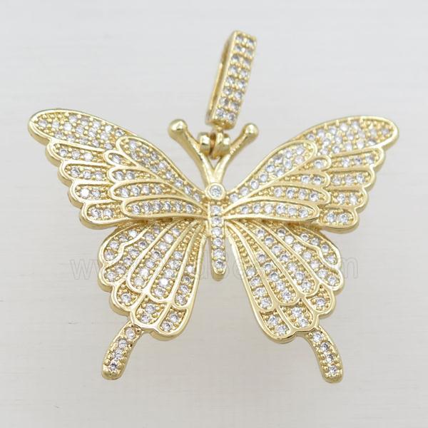 copper butterfly pendant pave zircon, gold plated