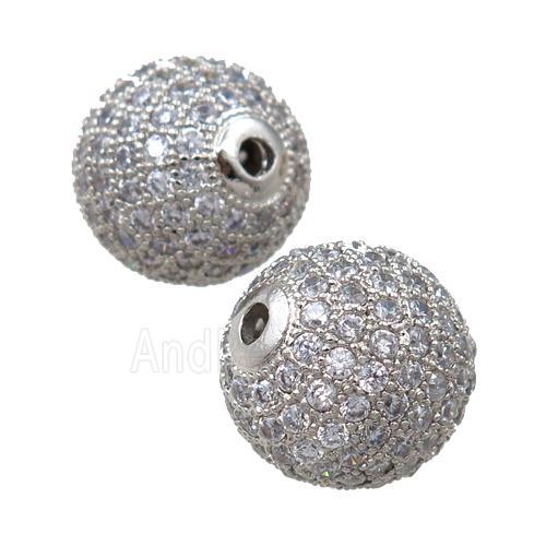 round copper beads paved zircon, platinum plated