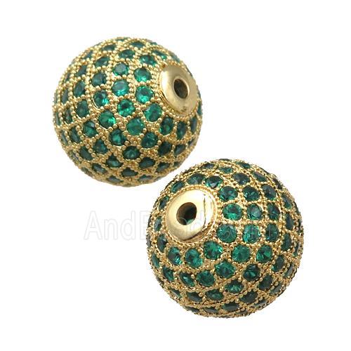round copper beads paved zircon, gold plated