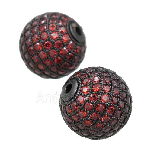 round copper beads paved red zircon, black plated