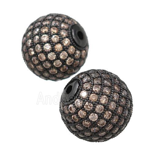 round copper beads paved champagne zircon, black plated