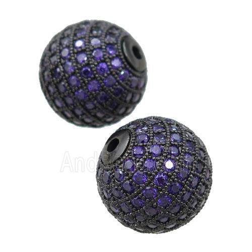 round copper beads paved purple zircon, black plated