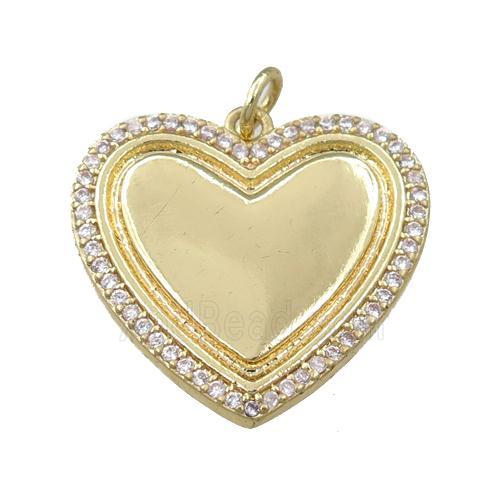 copper heart pendant paved zircon, gold plated