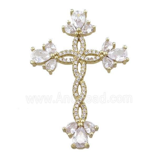 copper cross pendant paved zircon, gold plated