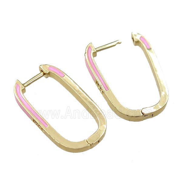 copper Latchback Earrings with pink enameled, gold plated
