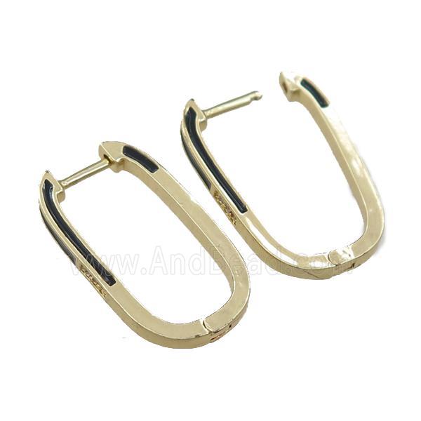 copper Latchback Earrings with black enameled, gold plated