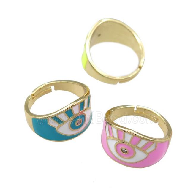 copper Rings with enameled, adjustable, gold plated, mix