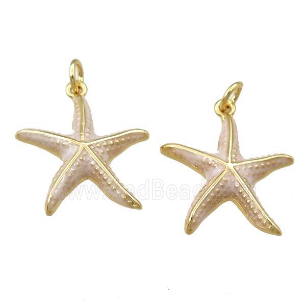 copper starfish pendant with enameled, gold plated