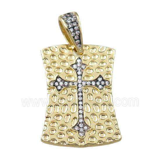 copper rectangle pendant pave zircon, cross, gold plated