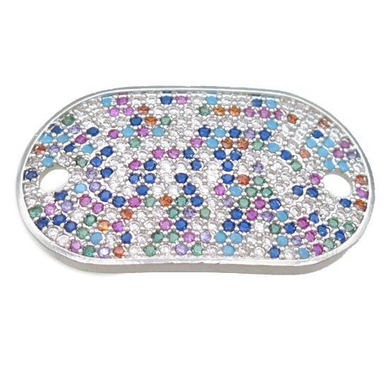 copper oval connector pave zircon, platinum plated