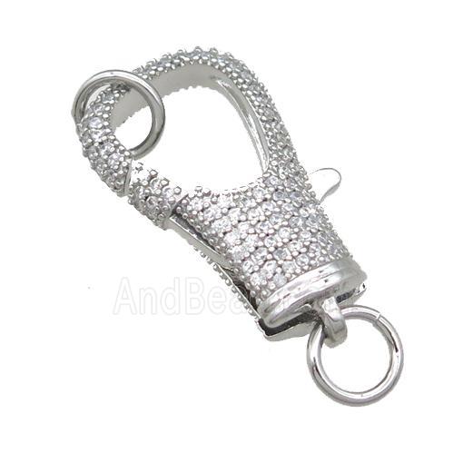 copper Carabiner Clasp paved zircon, platinum plated