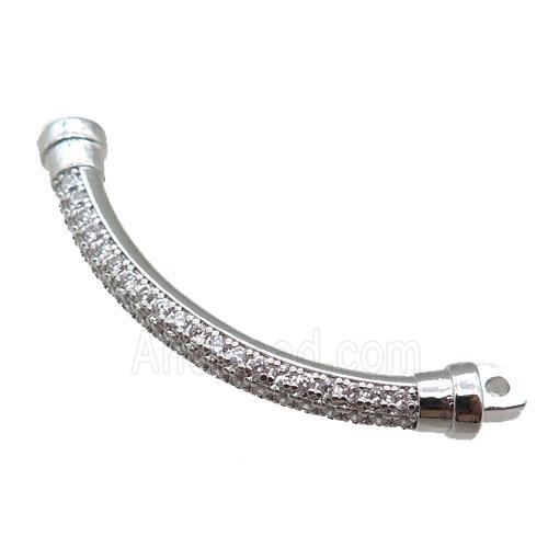 copper stick connector pave zircon, platinum plated