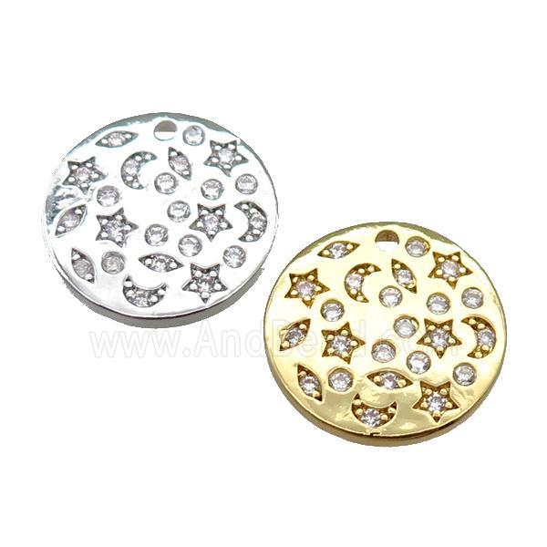 copper circle pendant pave zircon, celestial, mix