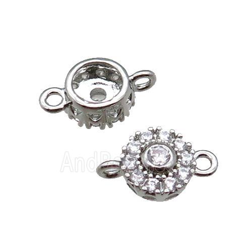 copper connector pave zircon, circle, platinum plated