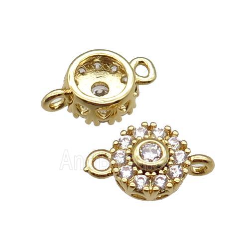 copper connector pave zircon, circle, gold plated
