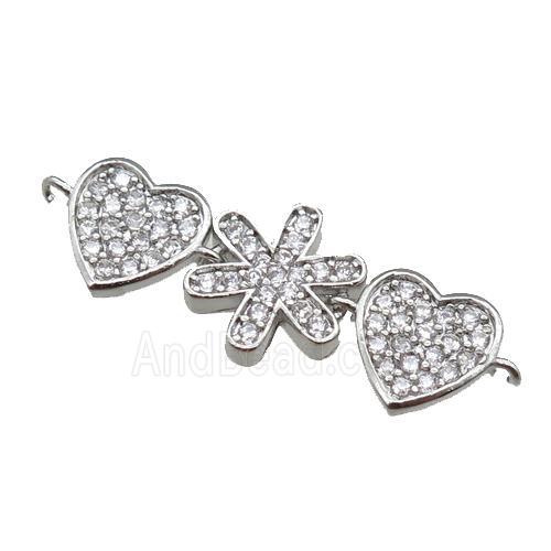 copper heart connector pave zircon, platinum plated