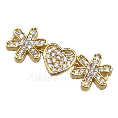 copper heart connector pave zircon, gold plated