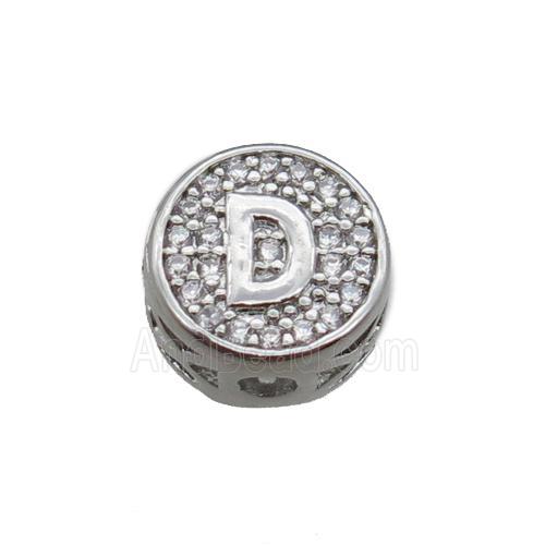copper beads pave zircon, letter, platinum plated