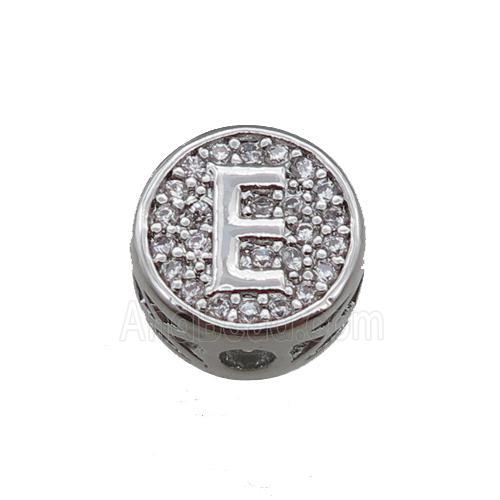 copper beads pave zircon, letter, platinum plated