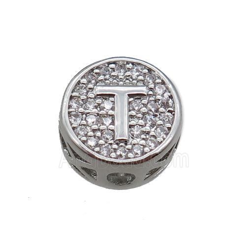 copper beads pave zircon, letter, platinum plated