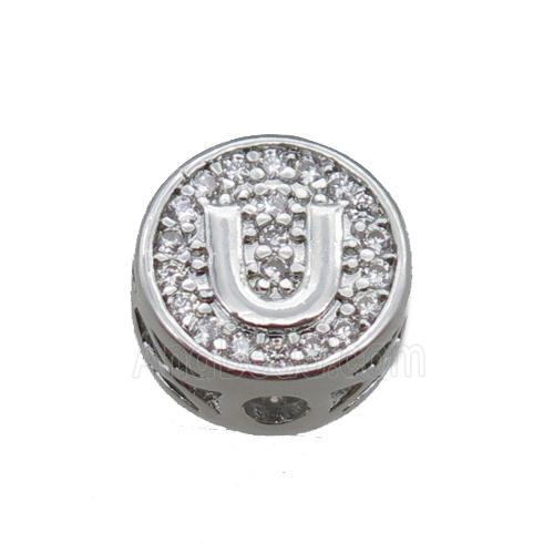 copper beads pave zircon, letter, platinum plated