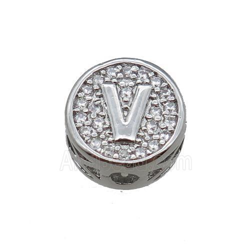 copper beads pave zircon, letter, platinum plated