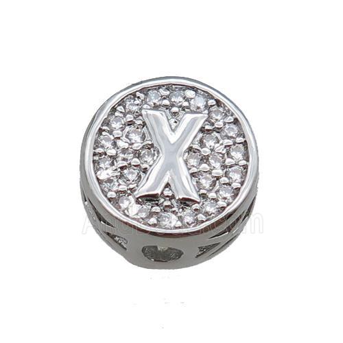 copper beads pave zircon, letter, platinum plated