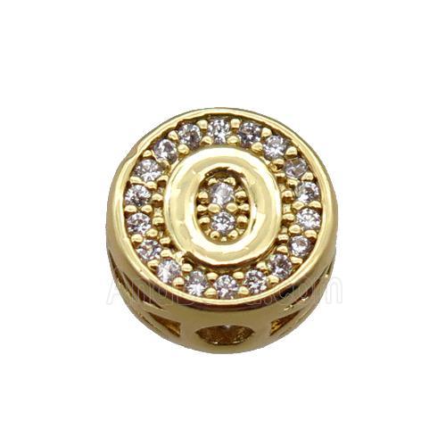 copper beads pave zircon, letter, gold plated