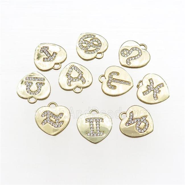 copper heart pendant pave zircon, mix zodiac, gold plated